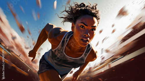 illustration fitness woman wearing sporty and running fast photo