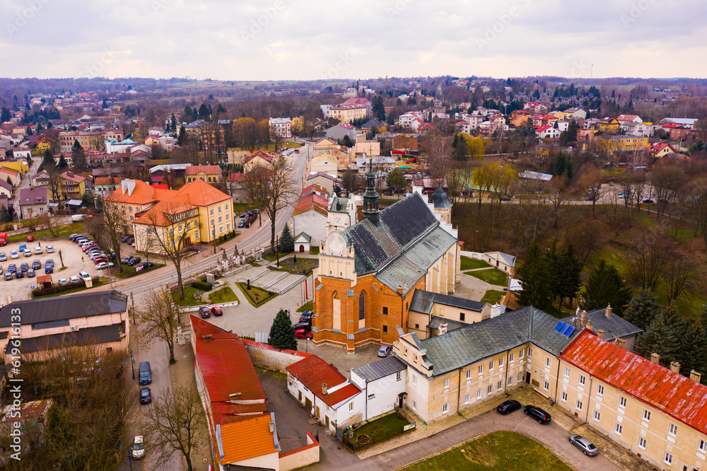 Φωτογραφία Aerial view of Krasnik town historical center with Cathedral and buildings, Pola