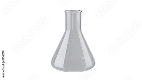 Empty Erlenmeyer chemical flask isolated on white and transparent background. Science concept. 3D render