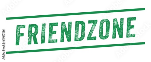Friendzone Green Watermark Stamp isolated on white background. Text caption between parallel lines with grunge design style.