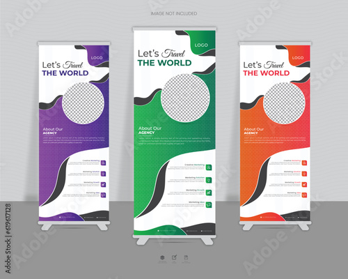 Fashion Trendy Modern corporate business marketing x stand rollup pullup signage retractable eye catchy gradient multiple color banner design vector template