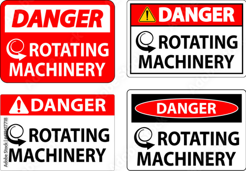 Danger Sign Rotating Machinery On White Background