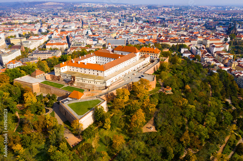 Aerial view of picturesque Spilberk Castle in Czech Brno, Moravian Region