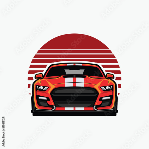 American Muscle Sport Car Vector Art Illustration. Best for Automotive Tshirt Design and Club Logo