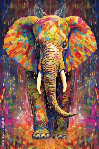Elephant form and spirit through an abstract lens. dynamic and expressive Elephant print by using bold brushstrokes, splatters, and drips of paint. Elephant raw power and untamed energy