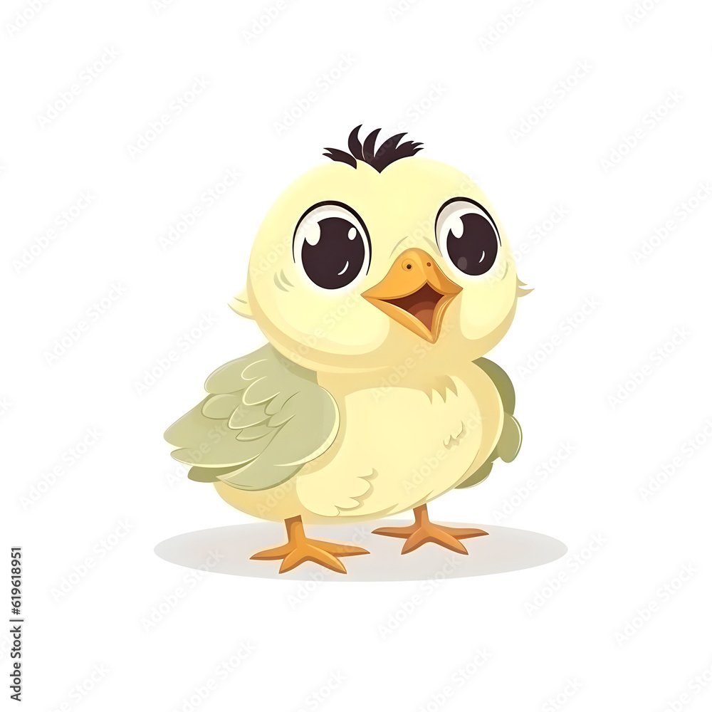 Whimsical artwork of a cute baby chick in lively colors