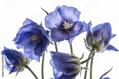 Close up of blue platycodon grandiflorus (balloon flower) isolated on white background. It is native to East Asia. Selective focus.