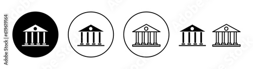 Bank icon set for web and mobile app. Bank sign and symbol, museum, university