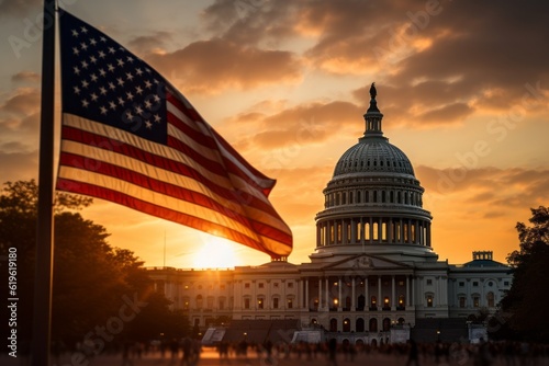 Capitol building, patriotism concept, selective focus. AI generated, human enhanced