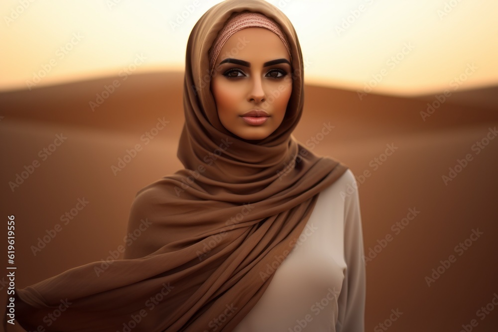 Woman in the desert. Background with selective focus and copy space. AI generated, human enhanced Woman in the desert. Background with selective focus and copy space. AI generated, human enhanced