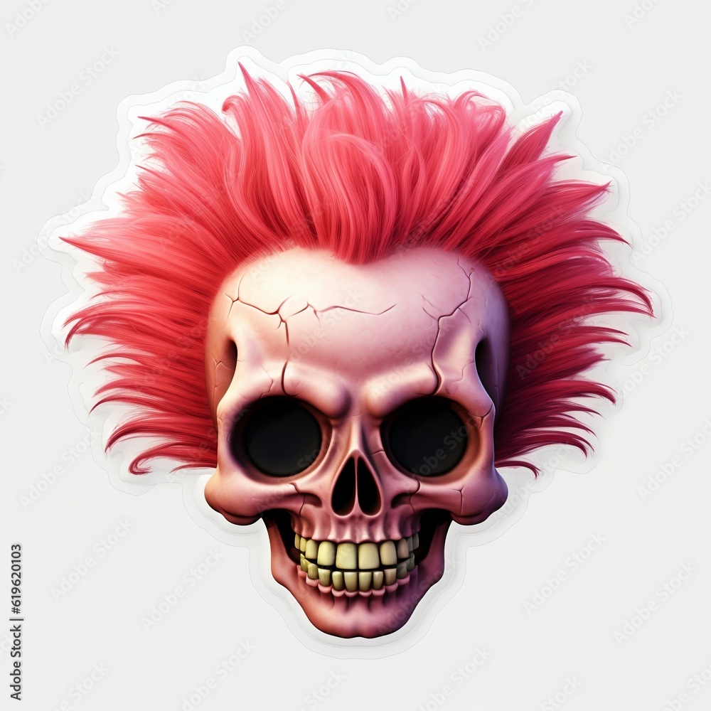 Fototapeta premium Skull Punk Sticker on White Background. Generative ai