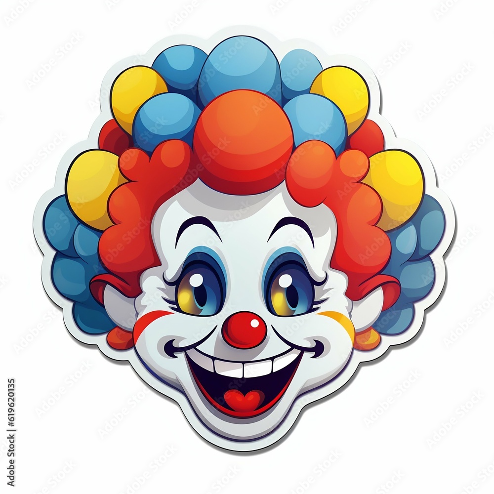 Funny Clown Sticker with a Black Border and Florescent Colors on White Background. Generative ai