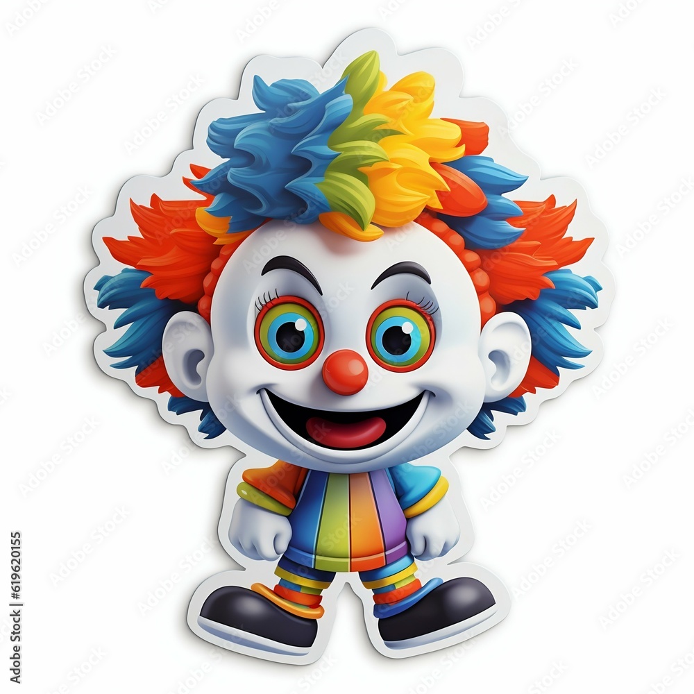 Funny Clown Sticker with a Black Border and Florescent Colors on White Background. Generative ai Funny Clown Sticker with a Black Border and Florescent Colors on White Background. Generative ai