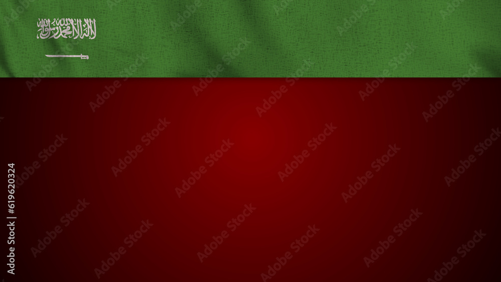 Long Realistic Saudi Arabia Flag and Blank Background Area - 3D Illustration Long Realistic Saudi Arabia Flag and Blank Background Area - 3D Illustration