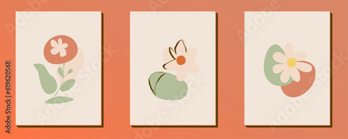 Set of hand drawn retro flower shape and doodle design element. Line art leaves, flowers and plants. Abstract vintage contemporary vector illustration. Perfect for poster, social media posts, sticker.