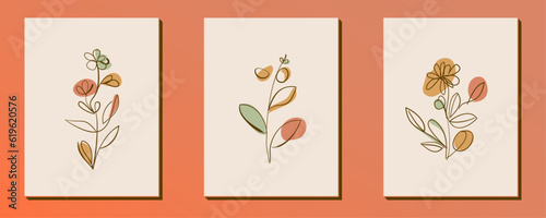 Set of hand drawn retro flower shape and doodle design element. Line art leaves, flowers and plants. Abstract vintage contemporary vector illustration. Perfect for poster, social media posts, sticker.