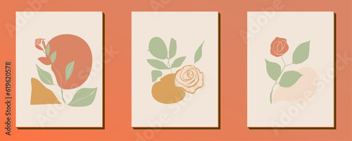 Set of hand drawn retro flower shape and doodle design element. Line art leaves, flowers and plants. Abstract vintage contemporary vector illustration. Perfect for poster, social media posts, sticker.