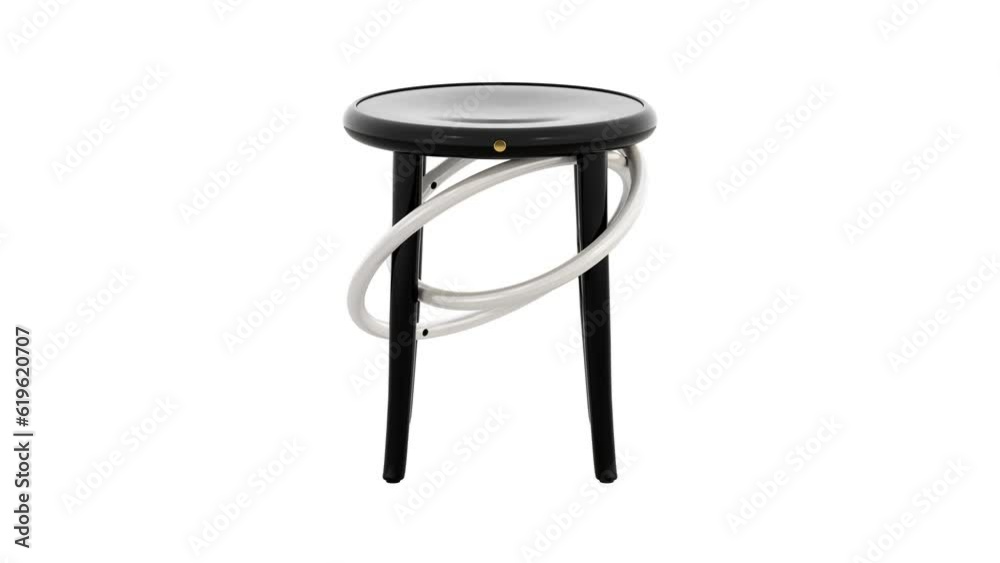 Circular animation of lacquered steam-bent wooden chair. Wooden solid beech stool on white background. Mid-century, Modern, Scandinavian, Loft interior. 3d render Circular animation of lacquered steam-bent wooden chair. Wooden solid beech stool on white background. Mid-century, Modern, Scandinavian, Loft interior. 3d render