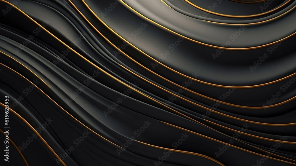 An abstract black and gold background with wavy lines