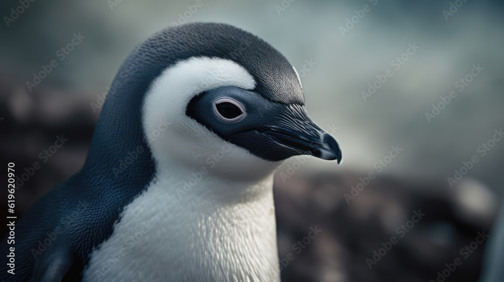 Naklejka premium beautiful penguin in its natural habitat. Close up of a penguin in nature. Post-processed generative AI