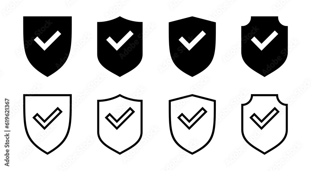 Shield check mark icon set illustration. Protection approve sign. Insurance icon
