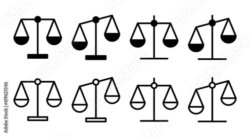 Scales icon set illustration. Law scale icon. Justice sign and symbol