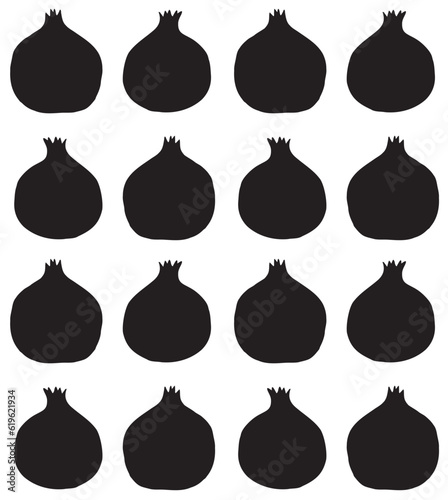 Vector seamless pattern of hand drawn pomegranate silhouette isolated on white background