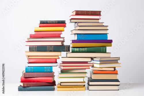 A Pile of Glossy Business Books on White Background - Symbolizing Continuous Learning and Knowledge Acquisition