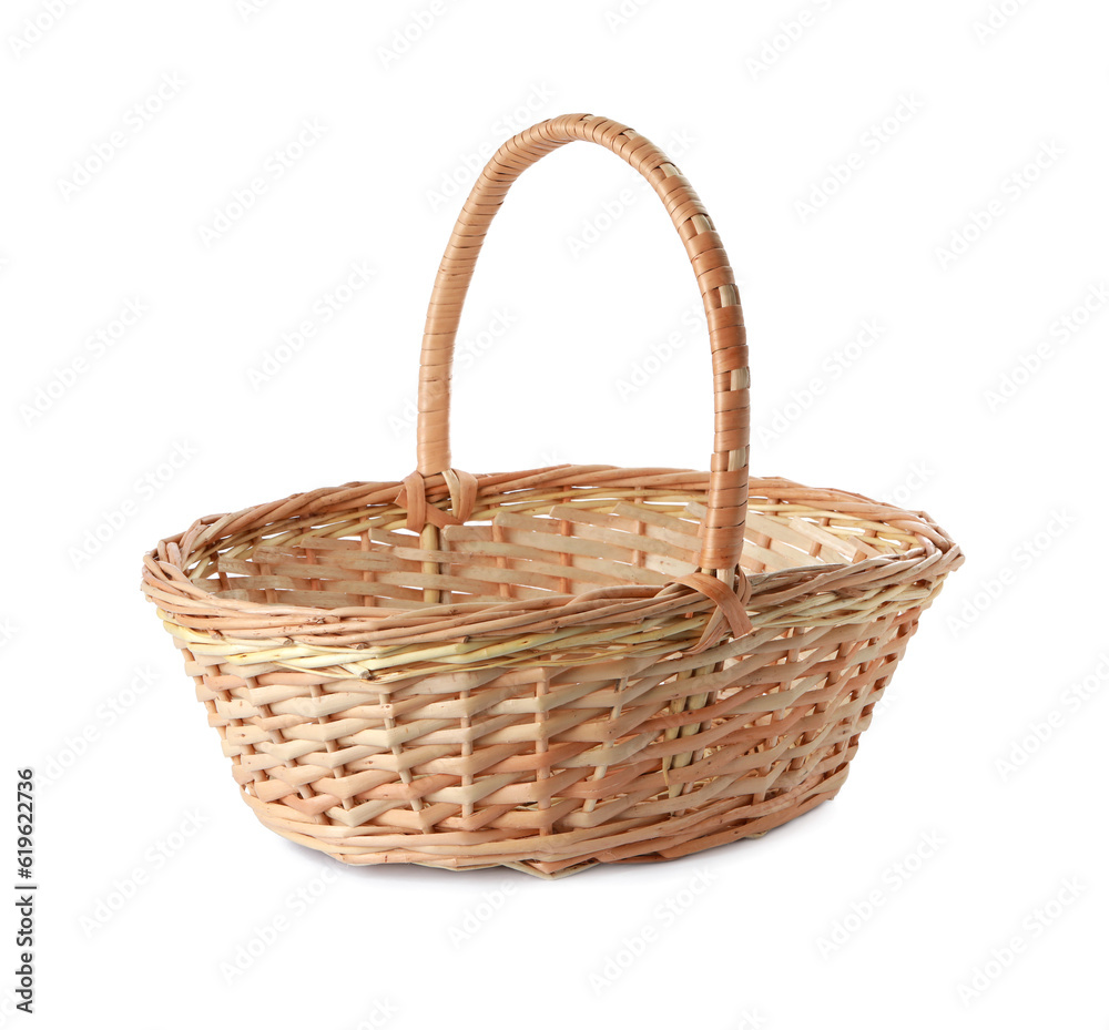 Empty Easter wicker basket isolated on white
