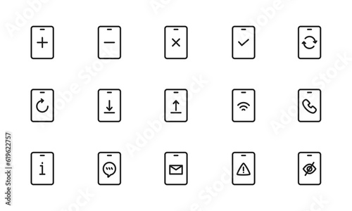 スマートフォンのアイコンセット/携帯電話/デバイス/通信機器/イラスト/ベクター