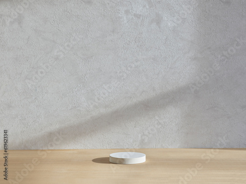 Wood surface and textured grey wall background with prop for placing product on. Shot on Phase one 100 megapixel for a super high quality image