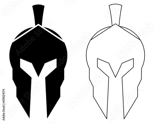 outline silhouette spartan helmet icon set isolated on white background