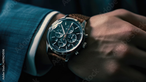 close up shot of luxury watch on the businessman,