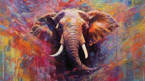 Elephant form and spirit through an abstract lens. dynamic and expressive Elephant print by using bold brushstrokes, splatters, and drips of paint. Elephant raw power and untamed energy