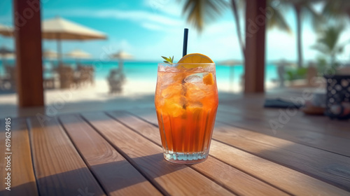 Cocktail on the table in front of the beach