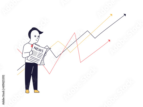 新聞のニュースを読んで社会の動向をチェックするビジネスマン