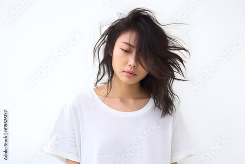 寝起きの女性　白背景　with generative ai
