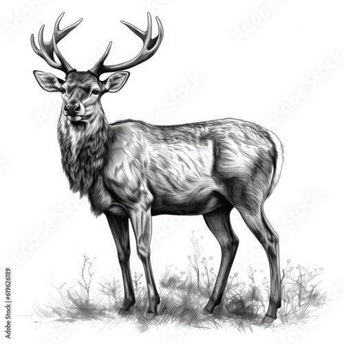 Barasingha Deer llustration black and white  photo