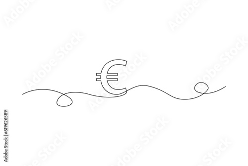 One line drawing style euro money sign. Vector illustration. EPS 10.
