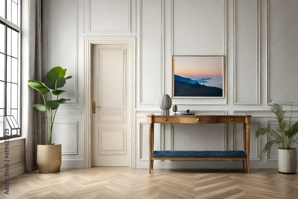 A beautiful canvas frame 3D mockup in modern living room, bed room, kitchen, bathroom interior, Created with AI