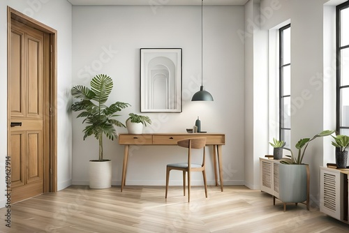 A beautiful canvas frame 3D mockup in modern living room, bed room, kitchen, bathroom interior, Created with AI