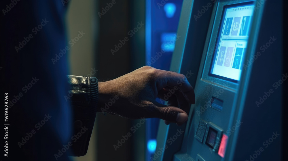 Obraz premium A person withdraws money from an atm