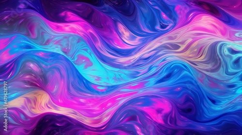 An abstract painting with vibrant swirls of blue, pink, and purple