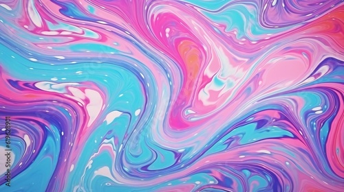 An abstract painting with blue, pink and purple colors