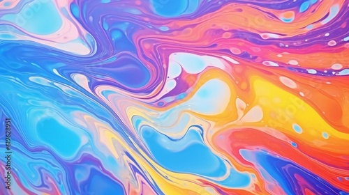 A vibrant and abstract fluid painting with a multitude of colors blending together