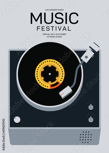 Music poster design template background with vinyl record