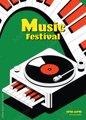 Music poster design template background with vinyl record.