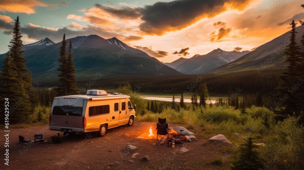camper cooking over a fire in the rugged landscapes of the Rocky Mountains generative ai camper cooking over a fire in the rugged landscapes of the Rocky Mountains generative ai