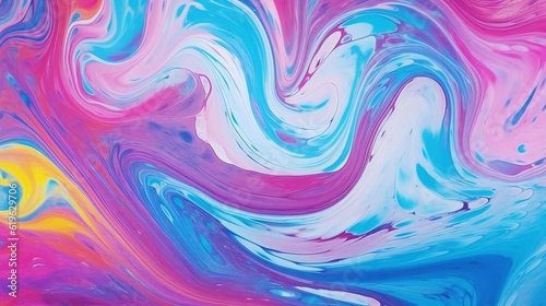 An abstract painting with vibrant blue, pink, and yellow colors