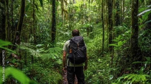 man hiking in the Amazon Rainforest generative ai